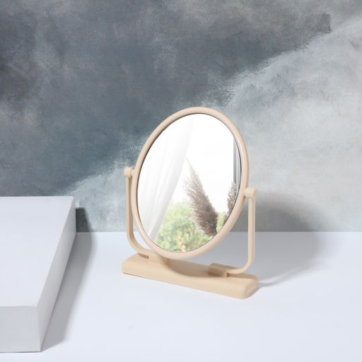 Зеркало настольное, овальное, 12.5×15.5 см, (9.5×12 см), бежевое