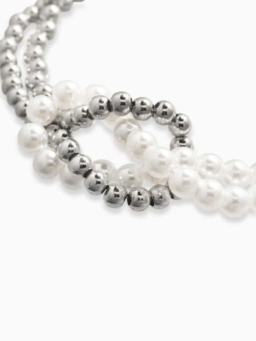 Браслет жемчужный "Узел", цвет белый в серебре 17+5см, бусина 6