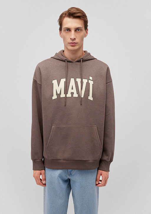 Mavi Logo Bask?l? Kapusonlu Kahverengi Sweatshirt  фото 3