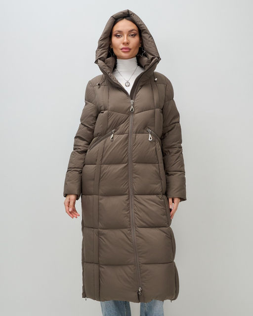 Пальто зимнее Visdeer 7729SK женское утепленное 240 г/м² светло-коричневое  фото 7
