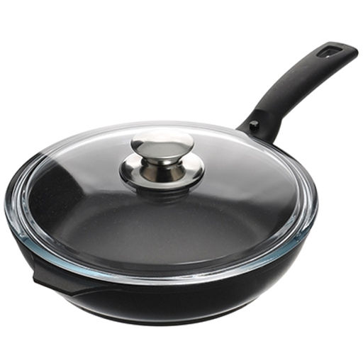 Сковорода с тефлоновым покрытием д22см "Традиция", h5см, съемная ручка из термостойкого пластика 16,5см, стеклянная жаропрочная крышка (Россия)