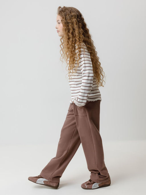 КР 302820/сахар,капучино,полоска к633 лонгслив (футболка дл.рукав) для дев - Crockid фото 4