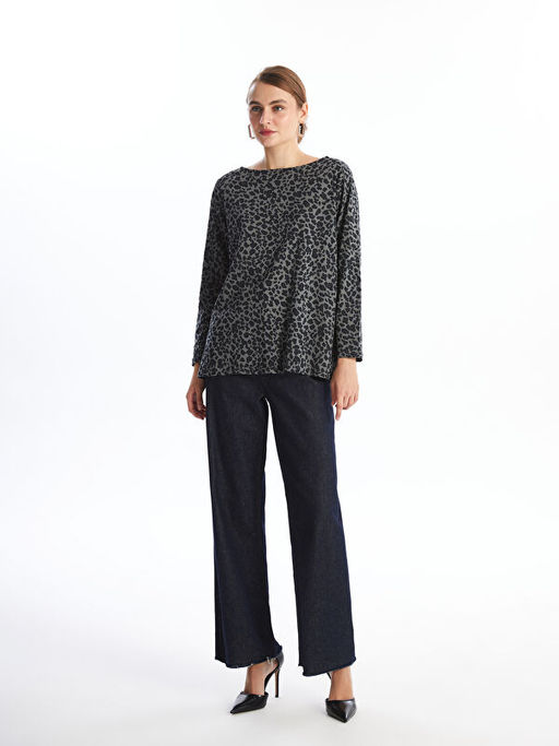 Bisiklet Yaka Desenli Uzun Kollu Kad?n Bluz