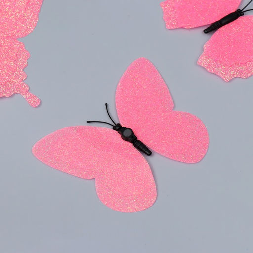 Магнит пластик Бабочки двойные крылья - блеск розовый набор 12 шт - Simaland фото 3