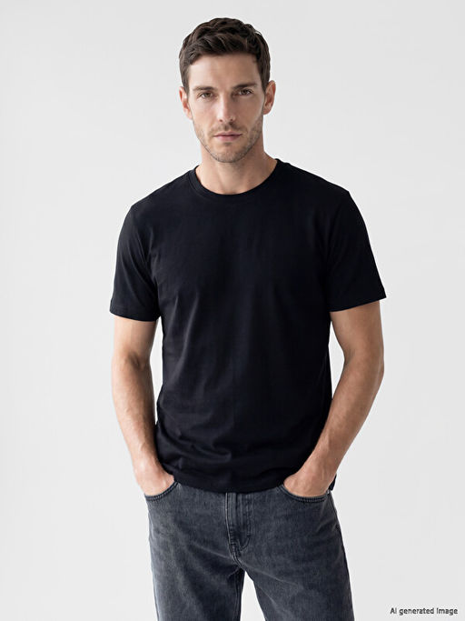 Regular Fit %100 Pamuk Basic Erkek Ti??rt 3l? - Waikiki фото 3
