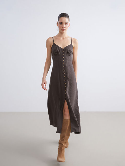 V Yaka Modal Kar???ml? Ask?l? Elbise