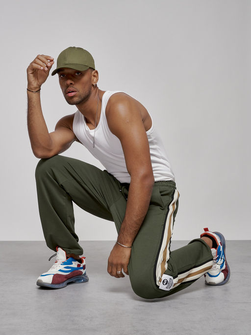 Широкие спортивные штаны трикотажные мужские цвета хаки 12903Kh - Mtforce фото 8