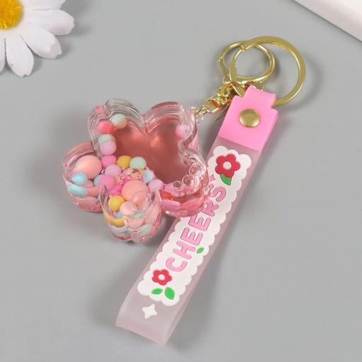 Брелок для ключей на кольце с карабином, ремешком «Цветочек с шариками», водный с декором, 6×6×2 см