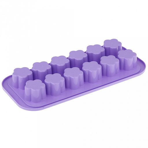 Форма для льда пластмассовая (мармелада) "Цветок - 12 штук" 24,8х11,3см h2,8см, цвета в ассортименте: фиолетовый, розовый, голубой, серый, кремовый, в п/эт пакете (Китай)