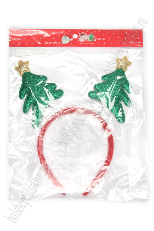 Новогодний ободок 23 см "Ёлочка" (SF-1708) красный/зеленый