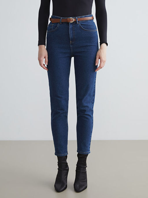 Beli Kemerli Mom Fit Kad?n Jean Pantolon