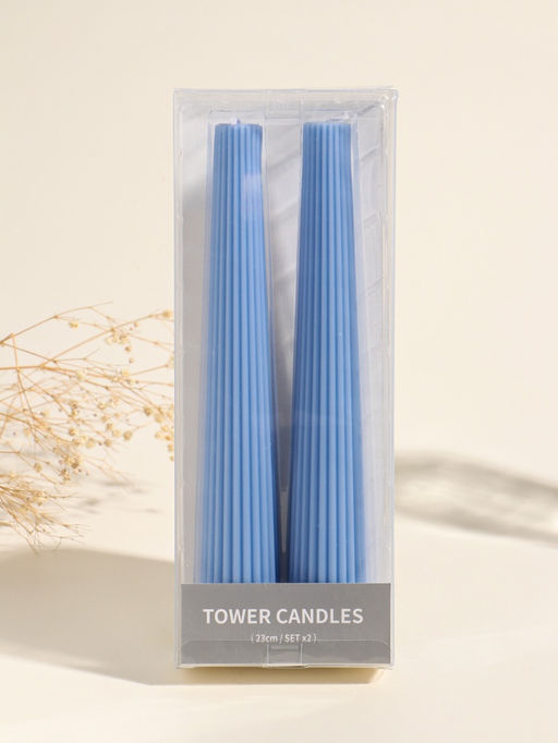 Набор свечей, 3.5х23 см, 2 шт "Башня" тёмно-синий 4х9,5х25 см
