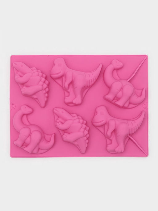 Форма для выпечки Доляна Животные.Динозавры, силикон, 29?21 см, 6 ячеек (10.4?7.2 см), розовая фото 2