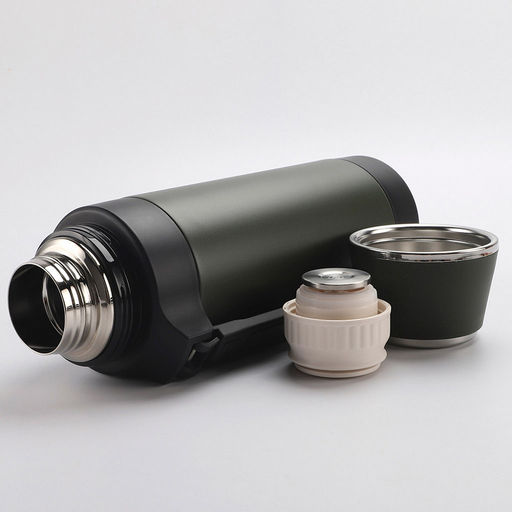 Термос из нержавеющей стали с узкой горловиной 1,5л Лукас д10см, h33,5см, горло д5см, полировка матовая, кнопка-клапан для налива, крышка-стаканчик, ручка, ремень, зеленый, TalleR (Китай) - Домашняя мода фото 2