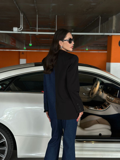 Жакет AURA 1114-164 тёмно-синий деним + чёрный текстиль  фото 7