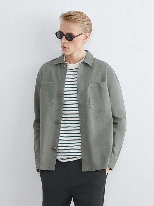 Regular Fit Uzun Kollu Gabardin Erkek G?mlek Ceket