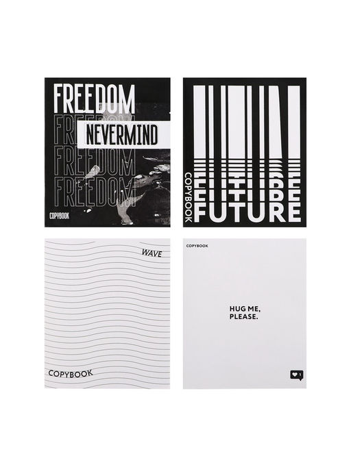 Набор тетрадей, 48 листов в клетку, Calligrata Black and White, серые листы, 4 штуки