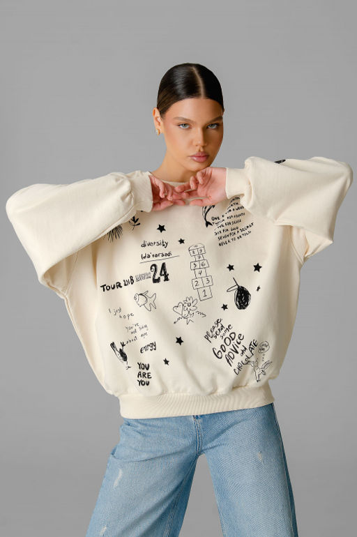 Арт. 15132/2 Свитшот женский оверсайз 46-52 (4 шт) Цвет:молочный