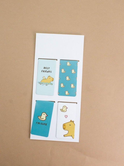 Набор магнитных закладок Capybara and duck, 4 шт., 35х70 мм
