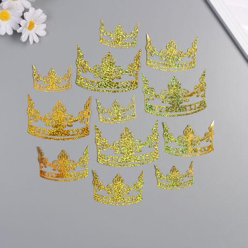 Наклейка бумага, пластик «Тиара», голография золото, набор 12 шт. 3 размера