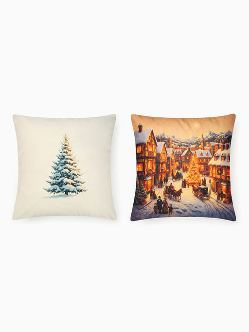 Набор декоративных наволочек «Этель» Christmas village, 40×40 см - 2 шт., велюр