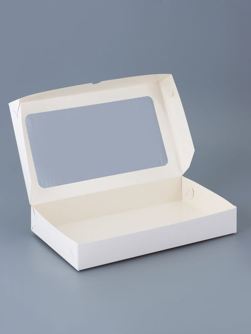 Цена за 50 шт. Коробка складная, белая, с окном, 26×15×4 см