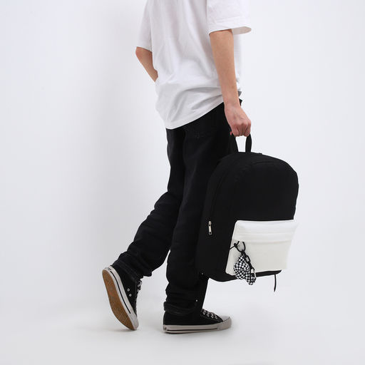 Рюкзак текстильный с карманом кожзам, 38х29х11 см, черный, белый - Nazamok фото 12