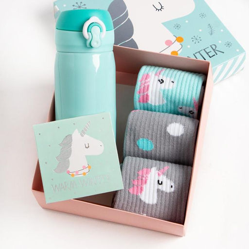 Новогодний подарочный набор термос и носки 3 пары KAFTAN Единорог, размер 36-39 фото 2