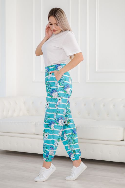 Брюки женские из футера Забава маки на ментоле - Амадэль фото 4