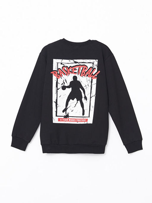 Bisiklet Yaka Bask?l? Erkek ?ocuk Sweatshirt