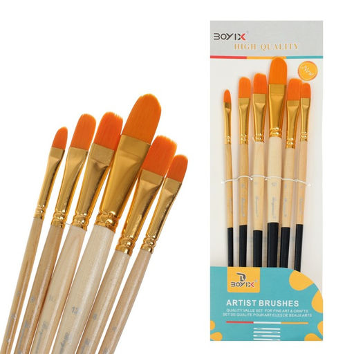 Набор кистей для рисования, синтетика, 6 штук: №2.4.6.8.10.12 плоские, закругленные, деревянная ручка, международный размер