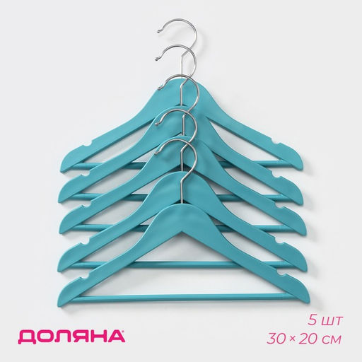 Плечики - вешалки с перекладиной Доляна, 3020 см, 5 шт, голубые