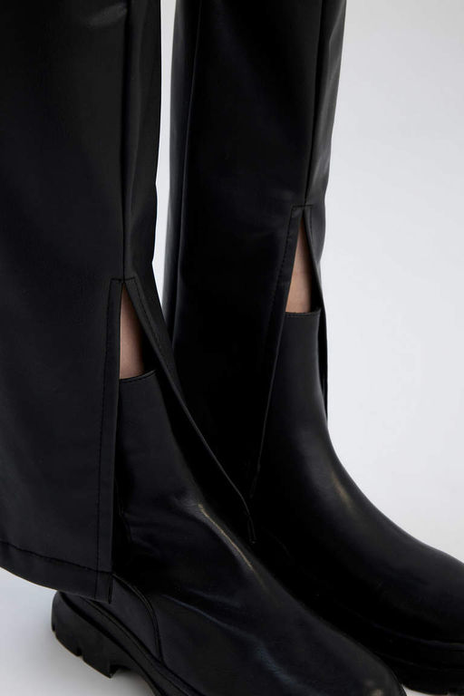 Длинные брюки из искусственной кожи с высокой талией - Defacto фото 5