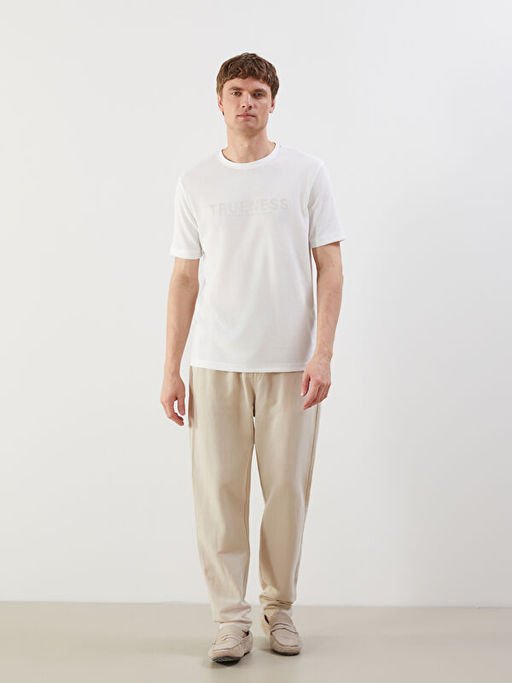 Bisiklet Yaka Bask?l? Penye Erkek Ti??rt