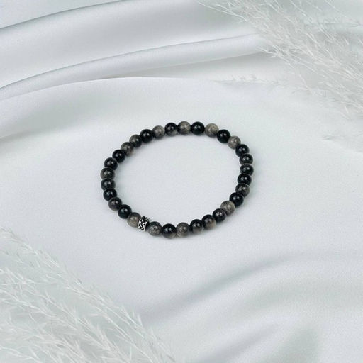 Браслет из серебристого Обсидиана со вставкой 19 см