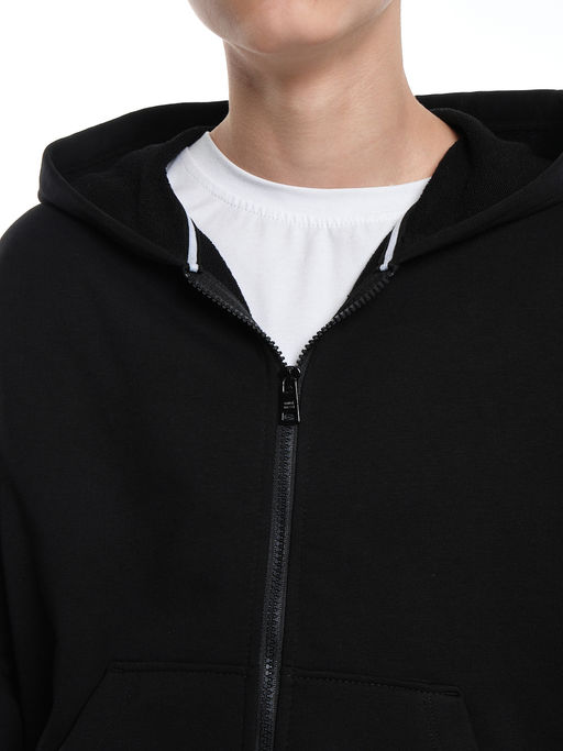 Толстовка зипка оверсайз с капюшоном на молнии 22-5610 черный - Mini maxi фото 7