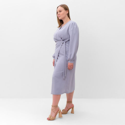 Платье женское миди MIST plus-size, серо-голубое, размер 56