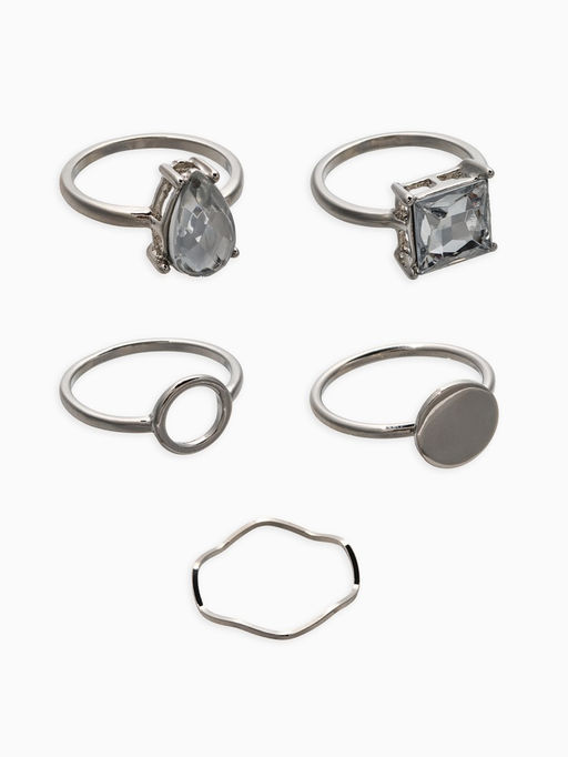 Набор колец 5 шт "Новый стиль" кристалл, размер МИКС, цвет белый в серебре