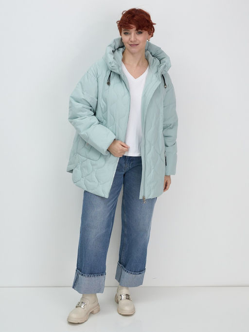 Куртка женская демисезонная с капюшоном бирюзового цвета 1140Br
