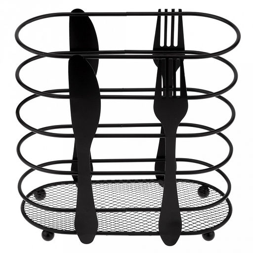 Подставка для столовых приборов Кухня 16,4х7,5см h15,8см, металлическая, окрашенная, на ножках, цвет - черный матовый (Китай) - Домашняя Мода фото 2
