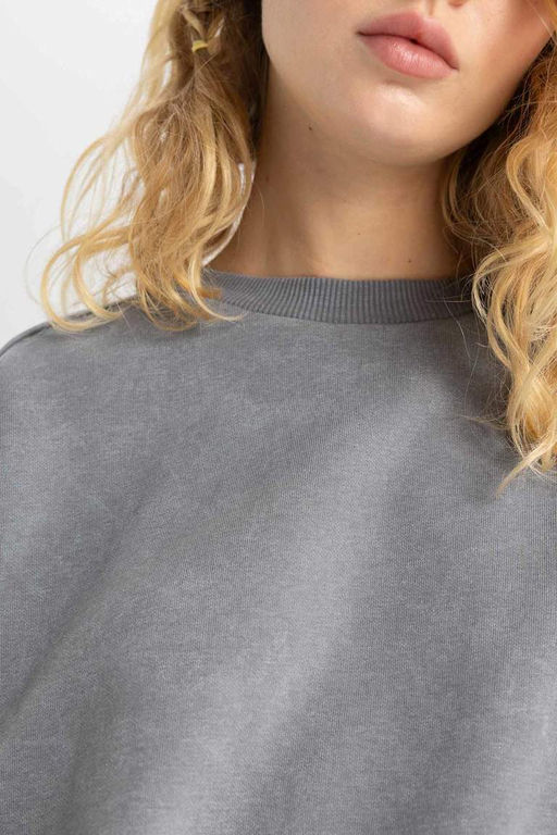 Толстый потертый свитшот с круглым вырезом Cool Oversize с эффектом потертостей - Defacto фото 7
