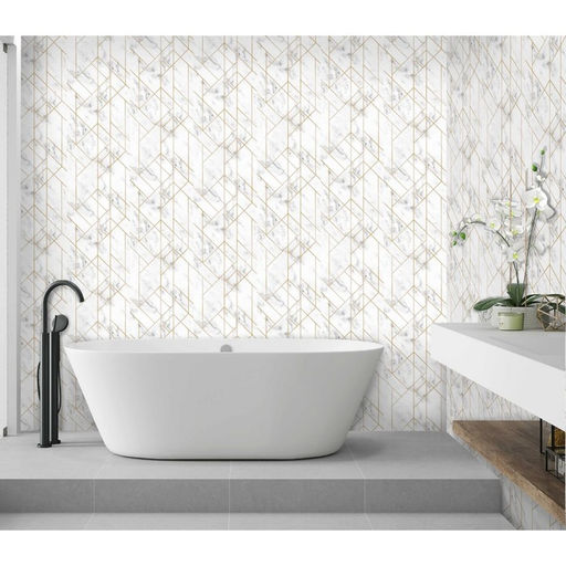 Цена за 12 шт. Стеновая панель ПВХ «Талия, 773», 2600×250 мм, цвет белый мрамор/золотой