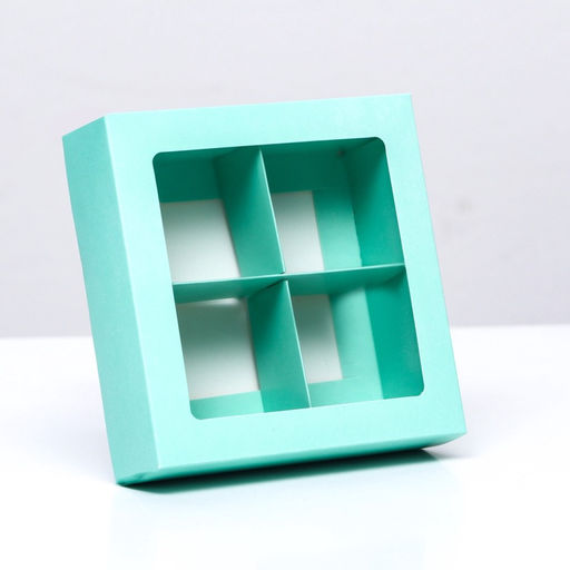 Цена за 2 шт. Коробка для 4 конфеты, мятный, 12.5×12.5×3.5 см