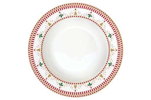 Тарелка суповая, 21,5 см, фарфор P, белая, с золотистым кантом, Елочки и шишки, Nutcracker #Новый год