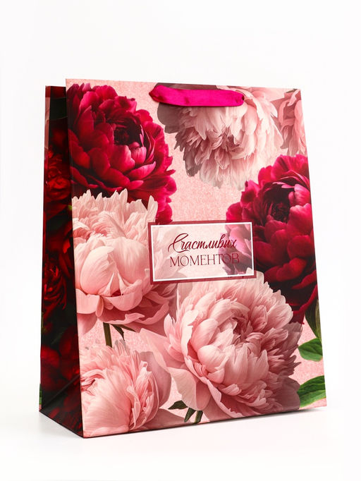 Цена за 2 шт. Пакет подарочный вертикальный Счастливых моментов, 25.5?30?9 см