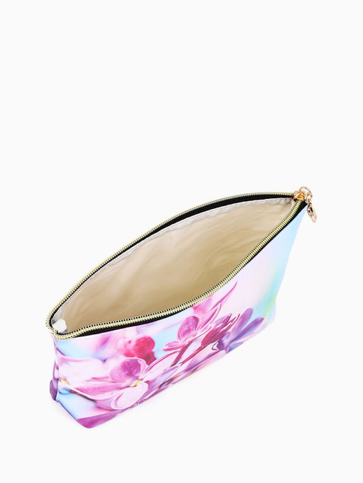 Косметичка женская на молнии, большая, с подкладкой, с двусторонним принтом, розовая/голубая