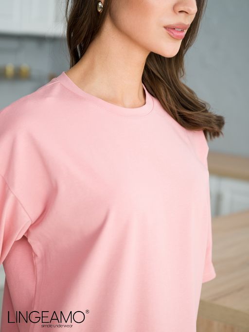Трикотажная женская футболка оверсайз LINGEAMO пудрово-розовая ВФ-14 (102)  фото 7