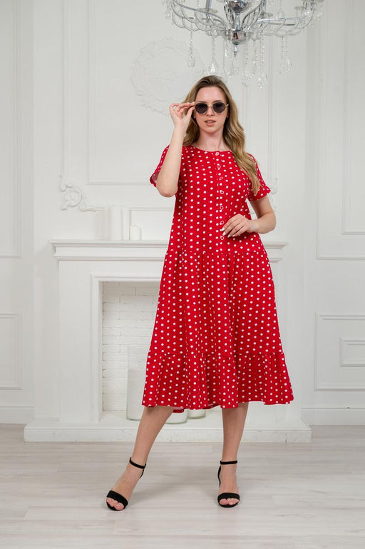 Платье женское из кулирки Кармелита горошек на красном - Амадэль фото 3