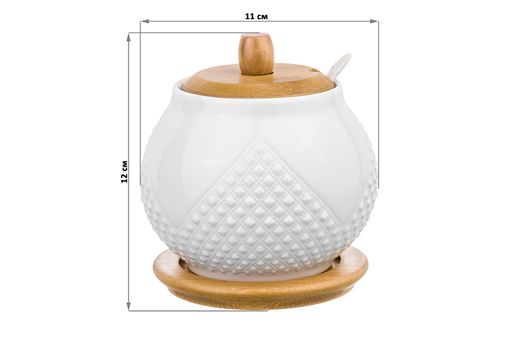 Сахарница 620 мл 11*11*12 см Ромбики + ложка + дер. крышка на дер. подставке - Elan gallery фото 2