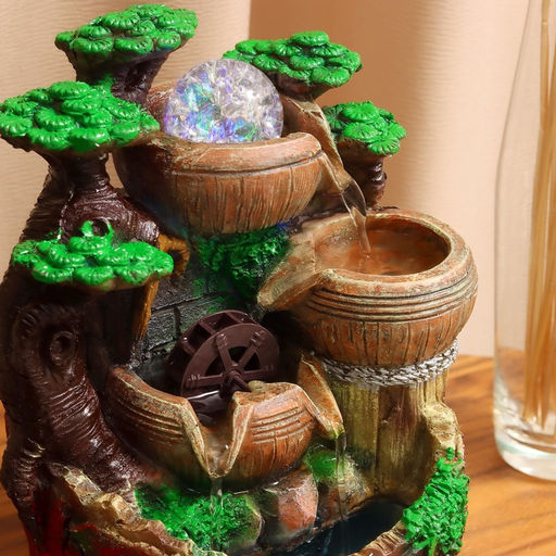 Фонтан настольный «Бочки под деревом с мельницей на камнях», 25×15 см, с подсветкой